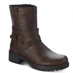 Sun + Stone Womens Stellaa Faux Leather Lugged Sole Motorcycle Boots, Size: 7M